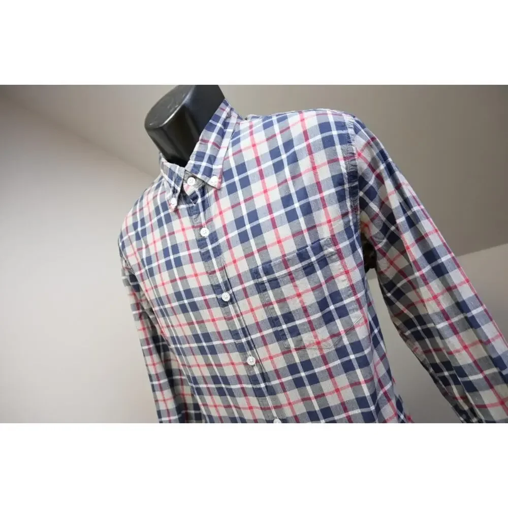 J Crew Flex Wash Dress Shirt Slim Fit Plaid Button Up Long‎ Sleeve Mens Sz Large